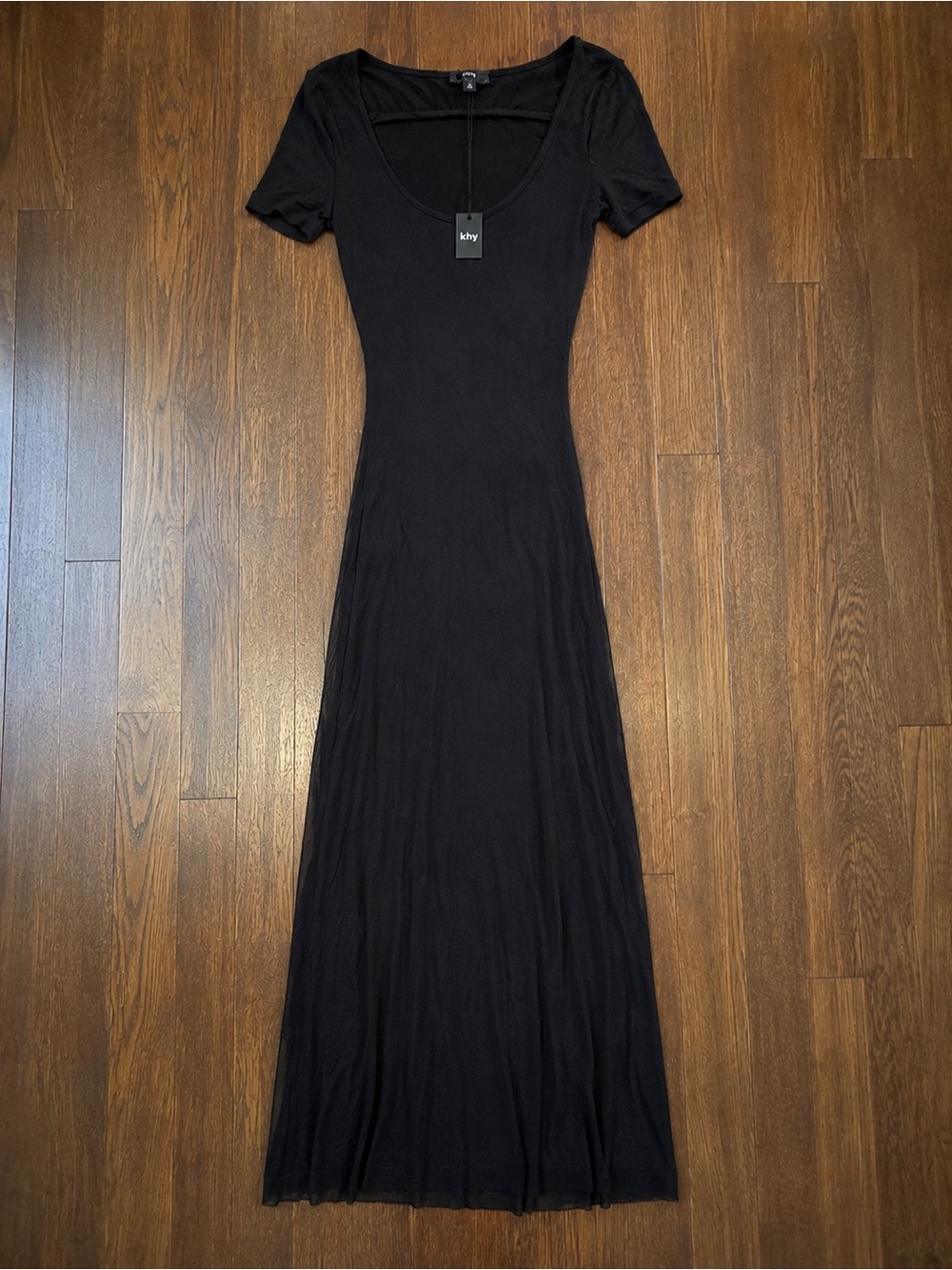Khy Mesh Scoop Neck Black Maxi Dress in Black Sz M NWT